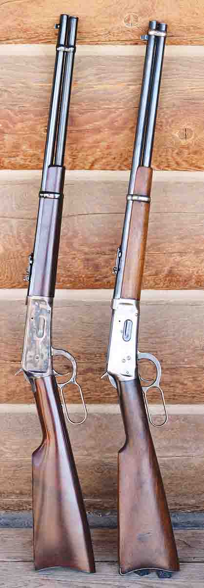The Cimarron Uberti (left) is a reproduction of the Winchester Model 1894 carbine variant (right) that was produced from 1894 through 1929.